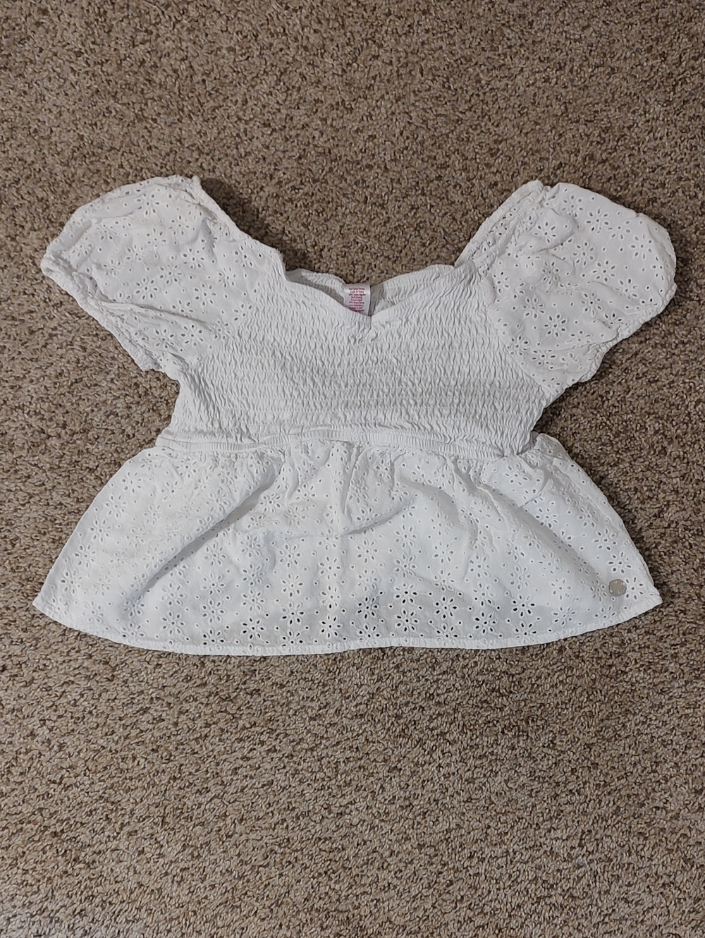 Girls Justice White Eyelet Smocked Peplum Top